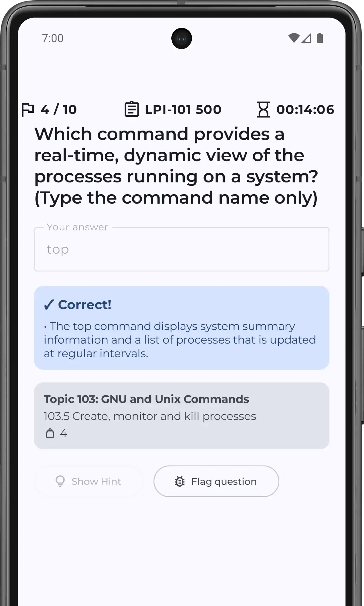 Question screen screenshot